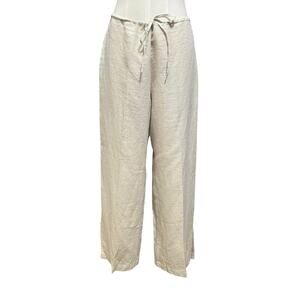 Eileen Fisher Womens Beige Linen Lagenlook Wide Leg Crop Drawstring Pants Sz S